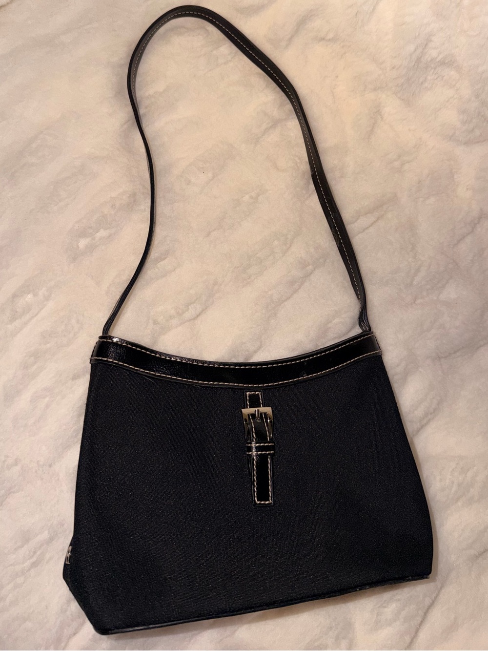 Etienne Aigner Black Shoulder Bag with White Stitching